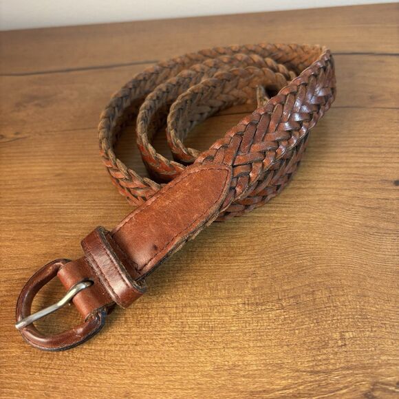 VTG Brown Cognac Woven Braided Leather Belt Made in Uruguay Mens 36 -90 Unisex - Picture 3 of 7